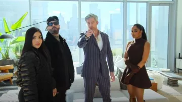 Staud Brown Cable Knit Sleeveless Mini Dress worn by Genesis Suero as seen in Owning Manhattan (S02E06)