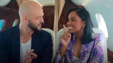 Dolce & Gabbana Purple Floral Double Breasted Blazer worn by Genesis Suero as seen in Owning Manhattan (S02E06)