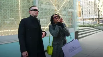 Bottega Veneta Kiwi Green Woven Leather Bag worn by Tricia Lee as seen in Owning Manhattan (S02E06)