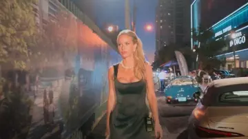 House of CB Black Satin Corset Mini Dress worn by Jess Taylor as seen in Owning Manhattan (S02E07)