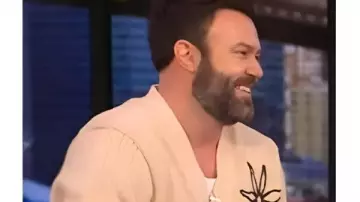 Live with Kelly and Mark Taran Killam Beige Floral Cardigan worn by (Taran Killam) in LIVE with Kelly and Mark