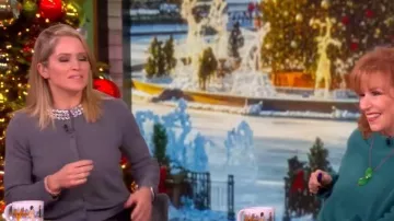 Veronica Beard Daro Embellished Merino Wool Cardigan worn by Sara Haines as seen in The View on  December 9, 2025