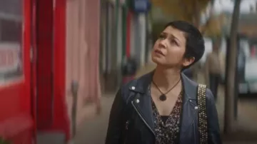 Allsaints Squid Ink Blue Dalby Leather Biker worn by Kris (Julia Chan) as seen in Ripple (S01E04)