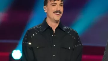 The Voice S28 Peyton Kyle Eyelet Studded Denim Shirt as seen in The Voice (S28)