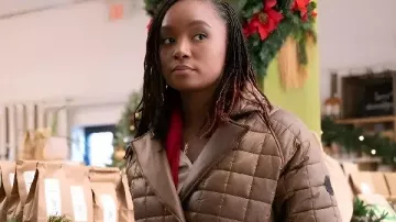 Fake Yourself A Merry Little Christmas KiKi Layne Quilted Coat worn by Maya Montgomery (Kiki Layne) as seen in Fake Yourself a Merry Little Christmas