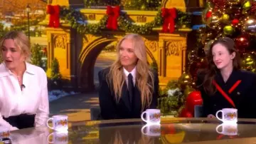 McQueen Uniform Double-breasted Jacket worn by Andrea Riseborough as seen in The View on December 10, 2025