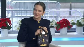 Schiaparelli Collarless Short Jacket worn by Cailee Spaeny as seen in Today on December 10, 2025