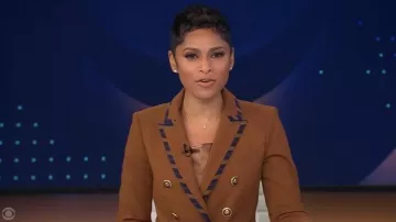 Veronica Beard Miller Striped-Trim Dickey Jacket worn by Jericka Duncan as seen in CBS Evening News on November 3, 2025
