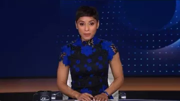 Laundry by Shelli Segal Mock Neck Lace Dress worn by Jericka Duncan as seen in CBS Evening News on December 1, 2025