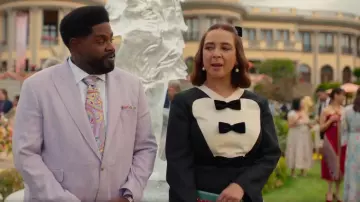 Valentino Garavani Bow Tuxedo Ruffle Midi Dress worn by Molly Novak (Maya Rudolph) as seen in Loot (S03E10)