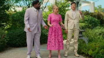 Self-Portrait Belted Cotton Blend Guipure Lace Midi Dress worn by Ainsley (Stephanie Styles) as seen in Loot (S03E10)