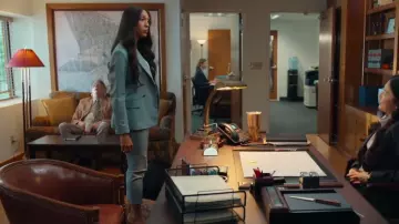 Zara High Waist Cropped Trousers Pant Light Blue worn by Sofia (Mj Rodriguez) as seen in Loot (S03E10)