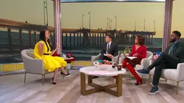 Roksanda Elia Caped Ruffled Cloque Minidress worn by Lucy Liu as seen in CBS Mornings on December 4, 2025