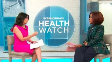 McQueen Tartan Peak Shoulder Wool Blazer worn by Gayle King as seen in CBS Mornings on December 8, 2025