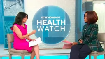 Black Halo Jackie O Sheath Dress worn by Celine Gounder as seen in CBS Mornings on December 9, 2025