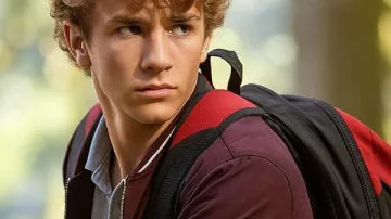 Percy Jackson & the Olympians S02 Walker Scobell Maroon Varsity Jacket worn by Percy Jackson (Walker Scobell) as seen in Percy Jackson and the Olympians