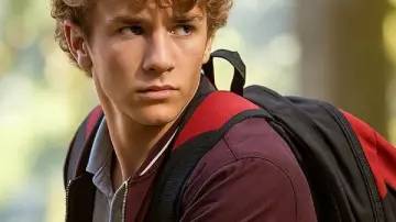 Percy Jackson & the Olympians S02 Walker Scobell Maroon Varsity Jacket worn by Percy Jackson (Walker Scobell) as seen in Percy Jackson and the Olympians