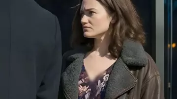 Ella McCay 2025 Emma Mackey Brown Shearling Leather Jacket worn by Ella McCay (Emma Mackey) as seen in Ella McCay