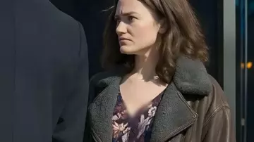 Ella McCay 2025 Emma Mackey Brown Shearling Leather Jacket worn by Ella McCay (Emma Mackey) as seen in Ella McCay