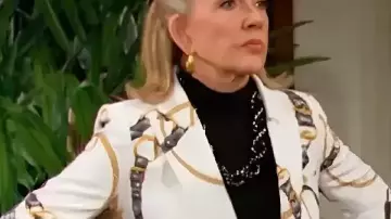 TYATR 2025 Nikki Reed Belt And Chain Print Blazer worn by Nikki Reed Newman (Melody Thomas Scott) in The Young and the Restless