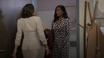 Diane von Furstenberg Michele Flared Geometric-Print Jumpsuit worn by Dana "Leslie" Thomas (Trisha Mann) as seen in Beyond the Gates (S01E183)
