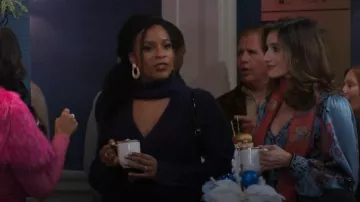 Cecilia Prado V Neck Blue and Red Blouse worn by Ashley Morgan (Jen Jacob) as seen in Beyond the Gates (S01E185)
