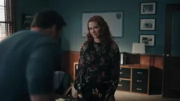 Mango Floral Ruffled Blouse Top worn by Emily (Sarah Drew) as seen in Mistletoe Murders (S02E04)