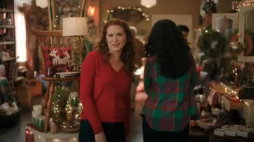 C by Bloomingdale's Cashmere 100% Cashmere V Neck Sweater worn by Emily (Sarah Drew) as seen in Mistletoe Murders (S02E05)