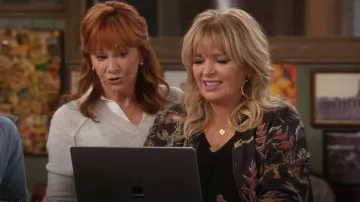 Johnny Was Silk Zip Bomber Jacket worn by Gabby (Melissa Peterman) as seen in Happy's Place (S02E03)