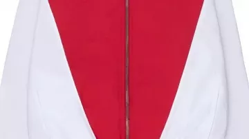 Red and White Track Jacket worn by Marty (Timothée Chalamet) in Marty Supreme