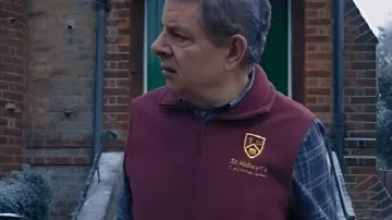 Man Vs Baby 2025 Rowan Atkinson Purple Vest worn by Trevor Bingley (Rowan Atkinson) as seen in Man Vs Baby (S01)