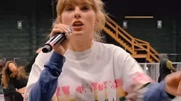 The End of an Era Taylor Swift Tie Dye Tee worn by Self (Taylor Swift) as seen in Taylor Swift | The Eras Tour | The End of an Era (S01)