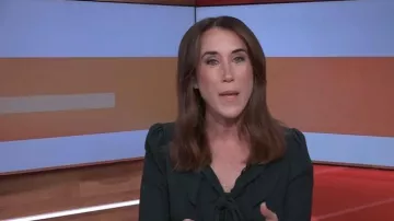 Gap Ruffle V-Neck Top worn by Maggie Vespa as seen in Today on December 12, 2025