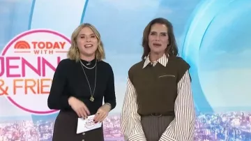 Tory Burch Striped Cotton Shirt worn by Brooke Shields as seen in Today with Jenna & Friends on December 12, 2025