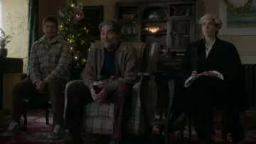 Glasswing Universal Works Zip Cardigan worn by Mac (Nathaniel Parker) as seen in Twelve Dates 'Til Christmas (S01E01)