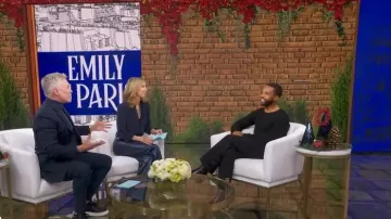 Ramy Brook Bella Croc-Embossed Faux Leather Wide-Leg Pants worn by Lara Spencer as seen in Good Morning America on December 11, 2025