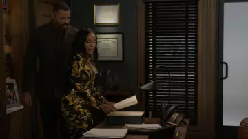 Versace Jeans Couture Organzino PR Barocco Dress worn by  Hayley Lawson(Marquita Goings) as seen in Beyond the Gates (S01E189)