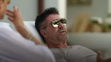 Ray-Ban Gunmetal & Blue/Grey Gradient Lens Aviator Polarised Lens Sunglasses worn by Simon Cowell as seen in Simon Cowell: The Next Act (S01E01)