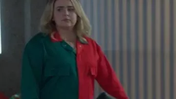 Twelve Dates ‘Til Christmas Mae Whitman Colorblock Jumpsuit worn by Mae Whitman as seen in Twelve Dates 'Til Christmas