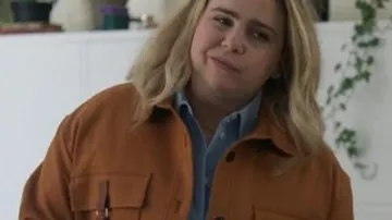 Twelve Dates ‘Til Christmas Mae Whitman Brown Cropped Jacket worn by Mae Whitman as seen in Twelve Dates 'Til Christmas
