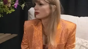 The End Of An Era Taylor Swift Orange Sequin Blazer worn by Self (Taylor Swift) as seen in Taylor Swift | The Eras Tour | The End of an Era