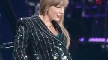 Taylor Swift: The Eras Tour – The Final Show Black Sequin Blazer worn by Self (Taylor Swift) as seen in Taylor Swift | The Eras Tour | The End of an Era