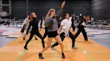 Eras Tour Gray/Black Sweatshirt worn by Taylor Swift as seen in Taylor Swift | The Eras Tour | The End of an Era (S01E02)