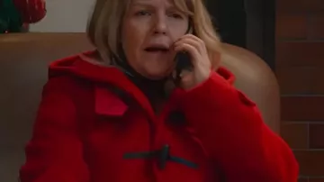 Man vs Baby 2025 Ashley Jensen Red Duffle Coat as seen in Man Vs Baby (S01E04)