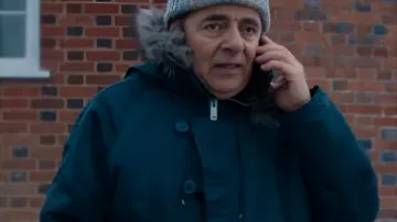 Man vs Baby 2025 Rowan Atkinson Black Coat worn by Trevor Bingley (Rowan Atkinson) as seen in Man Vs Baby (S01)