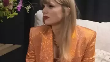Taylor Swift The End Of An Era Orange Sequin Blazer worn by Self (Taylor Swift) as seen in Taylor Swift | The Eras Tour | The End of an Era (S01E06)
