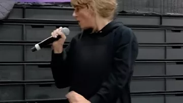 Taylor Swift The End of an Era Black Hoodie worn by Self (Taylor Swift) as seen in Taylor Swift | The Eras Tour | The End of an Era (S01E06)