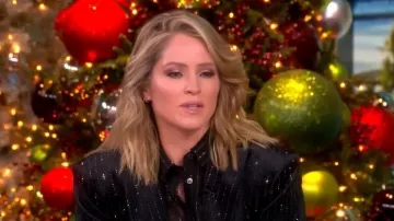 Ronny Kobo Lune Crystal-Pinstriped Semi-Sheer Blouse worn by Sara Haines as seen in The View on December 15, 2025