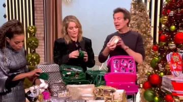 Ronny Kobo Madera Crystal-Embellished Pinstriped Velvet Blazer worn by Sara Haines as seen in The View on December 15, 2025