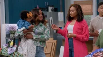 L'Agence Janice Paisley Cropped Denim Jacket worn by Lisa (Ahmarie Holmes) as seen in House of Payne (S14E16)